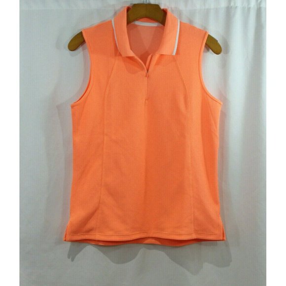 Athleta Tops - Athleta Womens Orange Sleeveless 1/4 Zipper Neck Mesh Back Top M
